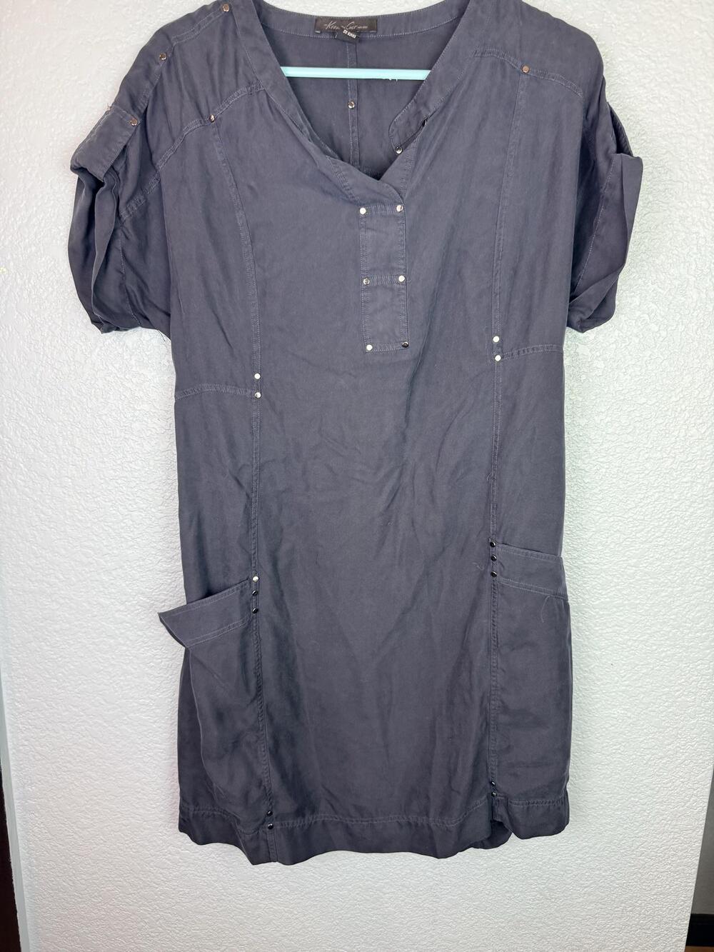 Kenneth Cole New York Dress Womens Small Gray Silk Studded Shirt Shift Pockets
